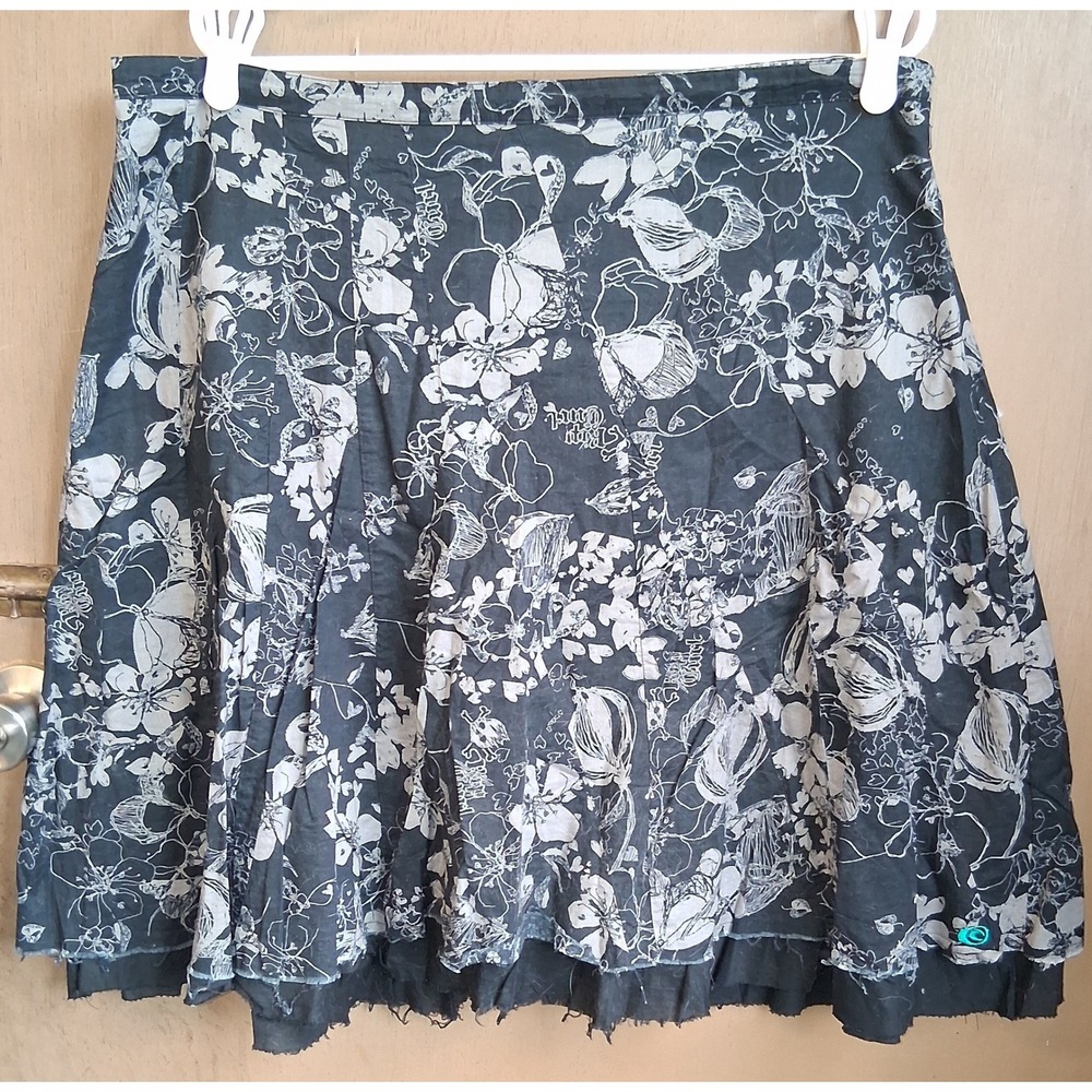 RipCurl Black Floral Cotton Skirt Juniors Sz 11 Surf Lightweight EUC